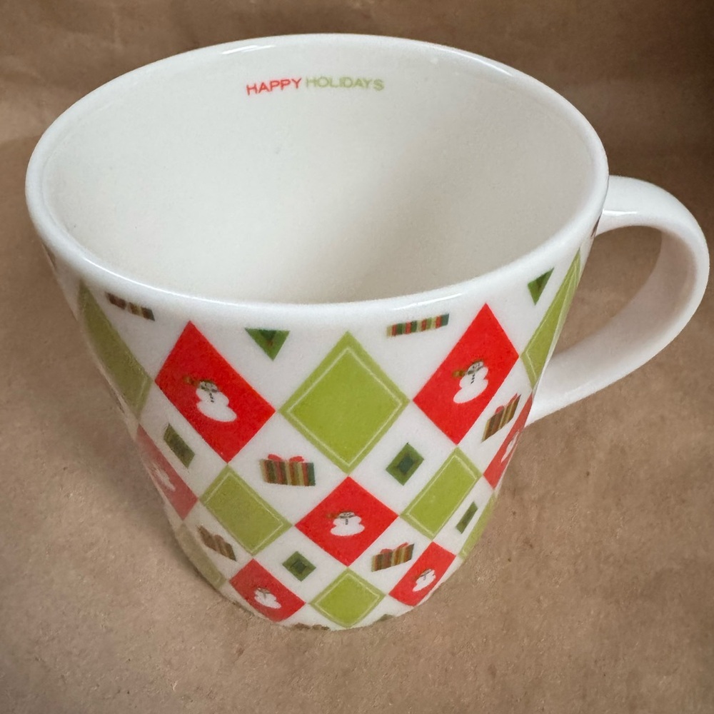 2003 Starbucks Barista Series Happy Holidays Red & Green Snowman & Presents Mug